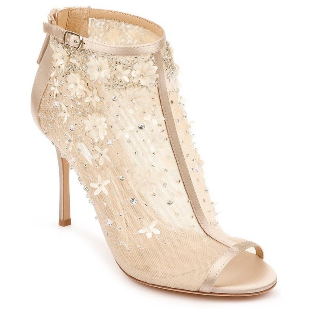 Badgley Mischka Floral Olivia Embellished Mesh Bootie